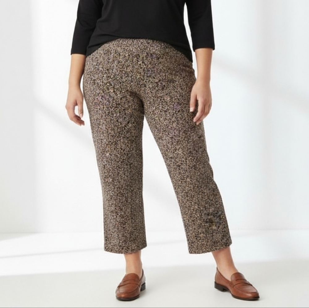 Isaac Mizrahi Live Brown Floral Ankle Pants NEW